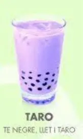 [El Bubble Taro es una bebida cremosa y llamativa que combina el sabor suave y ligeramente dulce del taro —un tubérculo de origen asiático— con leche y perlas de tapioca. Su característico color morado y su textura aterciopelada la hacen tan atractiva como deliciosa. Cada sorbo ofrece una experiencia única: notas florales, un toque a nuez y la divertida sensación de las bobas al masticar.] BUBBLE TARO